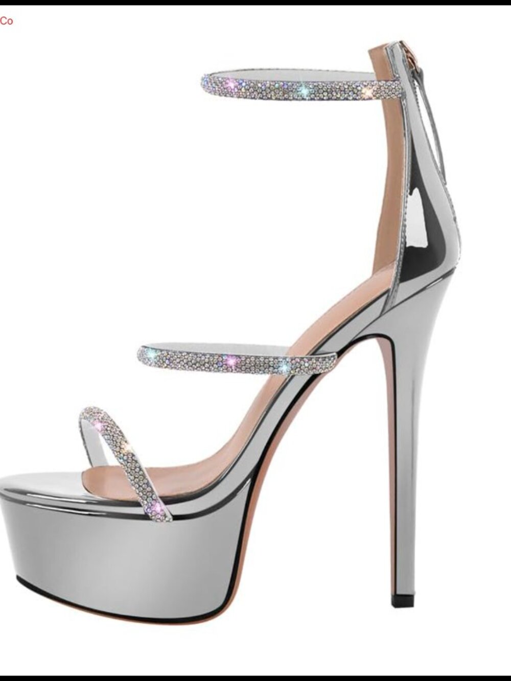 Crystal Platform Stiletto Sandals with Rhinestone Straps and Buckle